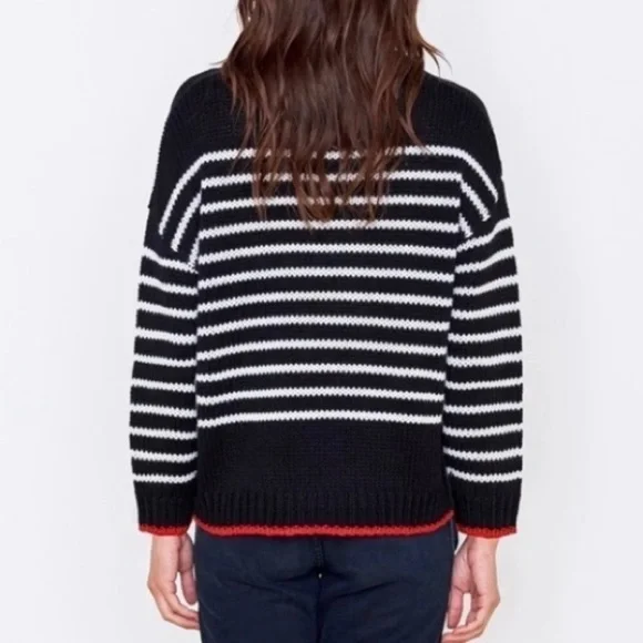 Sundry Wool Blend Relaxed Knit Pullover Sweater Black White Stripe Small - Picture 2 of 13